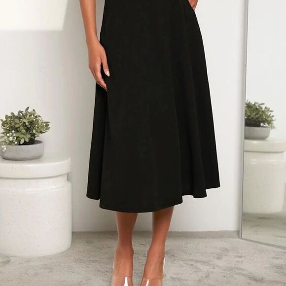 blue illusion XL Pull On Black Stretch Midi A Line Full Skirt - Picture 11 of 12